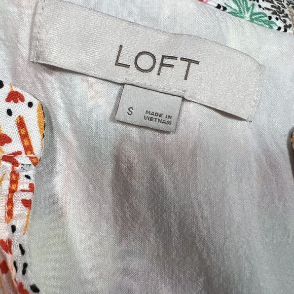 LOFT Dress Womens S Small Paradise Ruffle Button Sleeveless Tropical Flounce - Picture 6 of 15